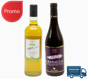 Offerta 3 bottiglie olio EVO da 0,75L + 3 bottiglie vino Granaccia da 0,75L